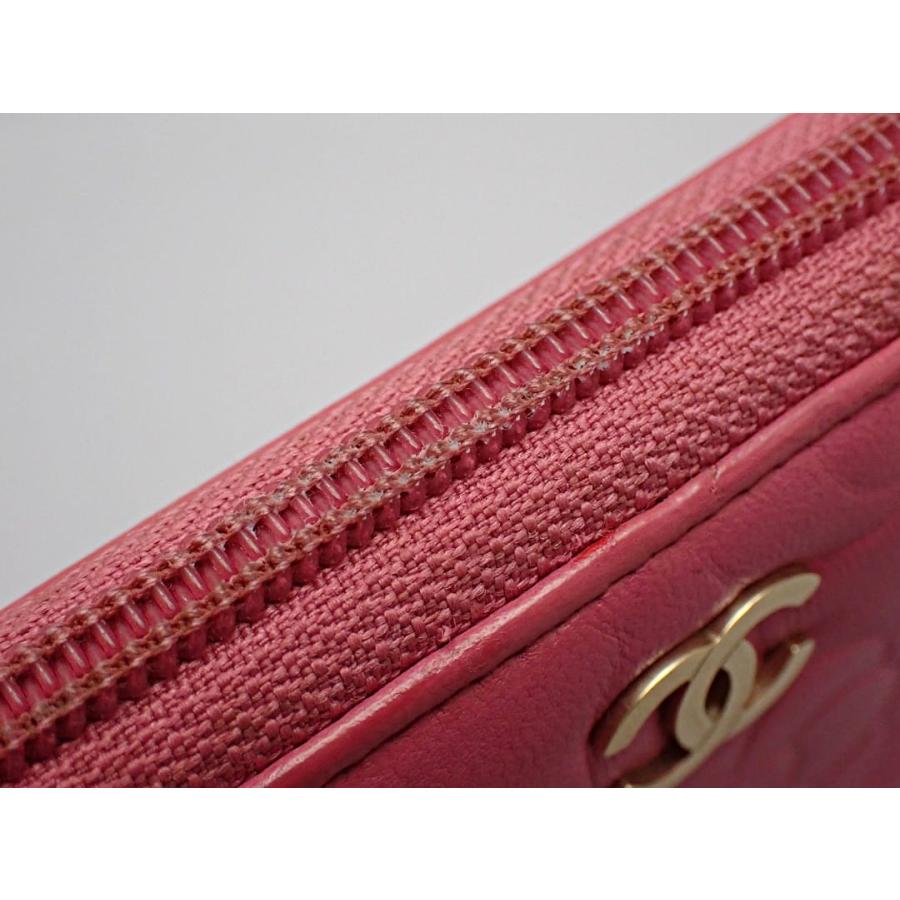 CHANEL シャネル ラウンドファスナー財布 A50085 エンボス カメリア ピンク 中古B+ 【送料無料】 A-8261 CHANEL（シャネル） ラウンドファスナー財布 A50085 エンボス カメリア