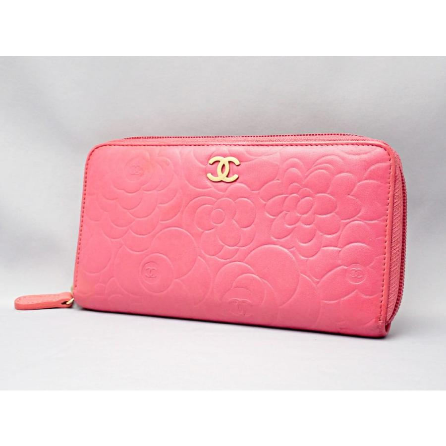 CHANEL シャネル ラウンドファスナー財布 A50085 エンボス カメリア  