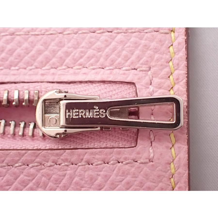 HERMES エルメス ベアンスフレ 二つ折り 長財布 D刻 バイカラー イエローｘピンク シルバー金具 中古B+ 【送料無料】 A-8701【質屋出品】 HERMES（エルメス） ベアンスフレ 二つ折り 長財布 D刻 バイカラー