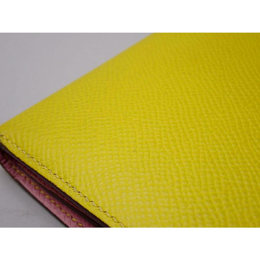 HERMES エルメス ベアンスフレ 二つ折り 長財布 D刻 バイカラー イエローｘピンク シルバー金具 中古B+ 【送料無料】 A-8701【質屋出品】 HERMES（エルメス） ベアンスフレ 二つ折り 長財布 D刻 バイカラー
