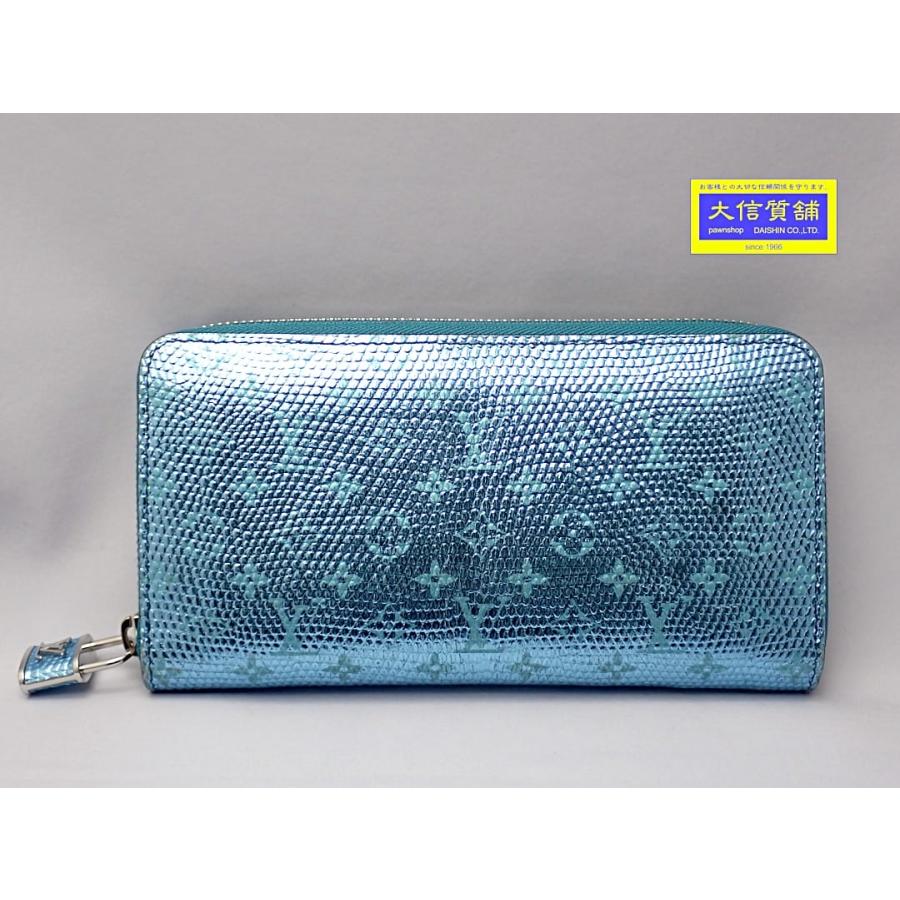 LOUIS VUITTON ルイ・ヴィトン ジッピー ウォレット 長財布 N81277 リザード メタライズド ブルー シルバー金具 モノグラム ラウンドファスナー エキゾチックレザー 中古B+ 【送料無料】 A-8702【質屋出品】 LOUIS VUITTON（ルイ・ヴィトン） ジッピー ウォレット 長財布 N81277