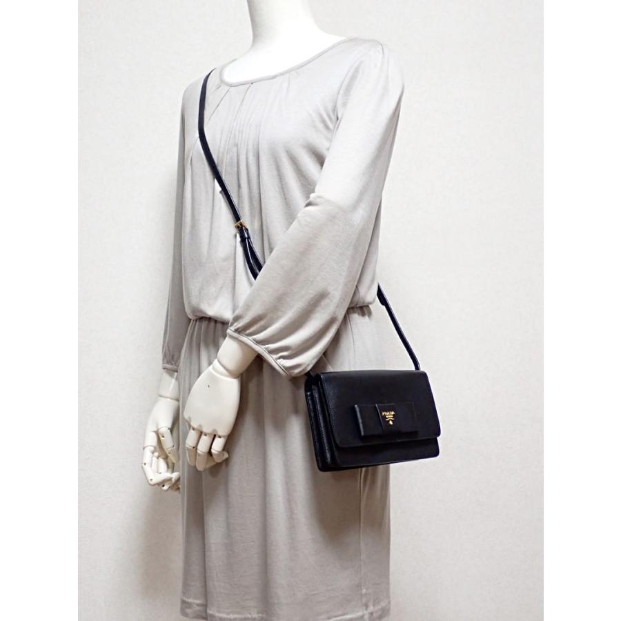 PRADA プラダ ショルダーウォレット BT1009 サフィアーノラクス ブラック 中古B+ 【送料無料】 A-8754