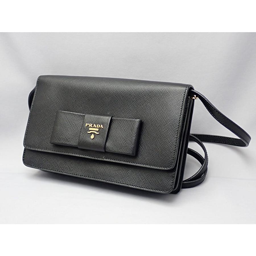 PRADA プラダ ショルダーウォレット BT1009 サフィアーノラクス ブラック 中古B+ 【送料無料】 A-8754