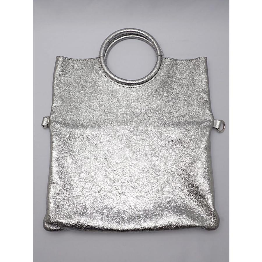 LAURA DI MAGGIO ローラディマッジオ ２WAY ショルダーバッグ チェーンストラップポーチ付き シルバーメタリック 中古B 【送料無料】 A-8870の画像