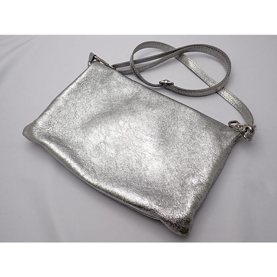 LAURA DI MAGGIO ローラディマッジオ ２WAY ショルダーバッグ チェーンストラップポーチ付き シルバーメタリック 中古B 【送料無料】 A-8870の画像