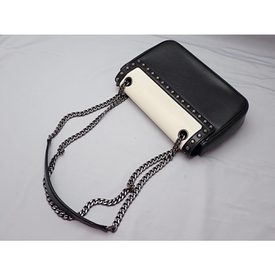 PRADA プラダ スタッズ チェーン ショルダーバッグ 1BD147 ホワイトｘブラック レザー 中古B+ 【送料無料】 A-8949の画像