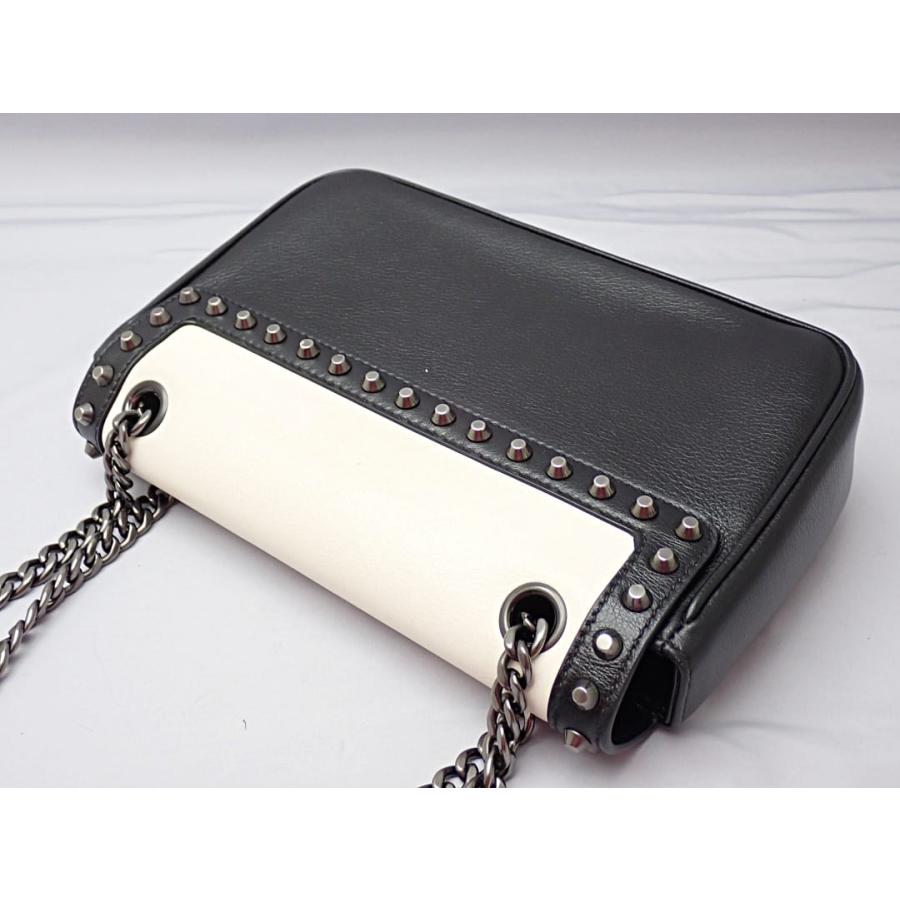 PRADA プラダ スタッズ チェーン ショルダーバッグ 1BD147 ホワイトｘブラック レザー 中古B+ 【送料無料】 A-8949の画像