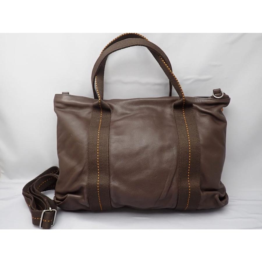 エルメスブラウンレザーキャンバスハンドバッグ HERMES（エルメス） キャラバンホリゾンタルMM ハンドバッグ 2WAY