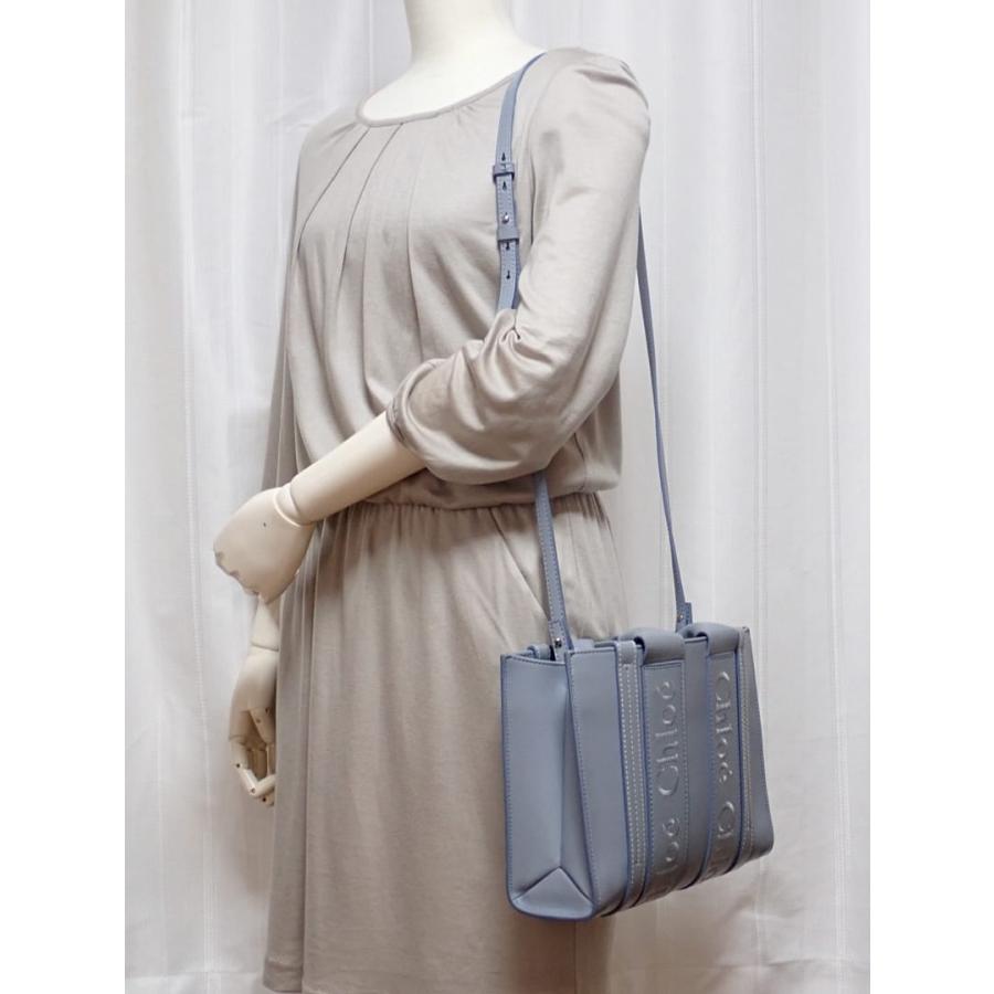 CHLOE クロエ スモール トートバッグ ウッディ レザー CHC23US397 ライトブルー系 中古B+ 【送料無料】 A-9133の画像