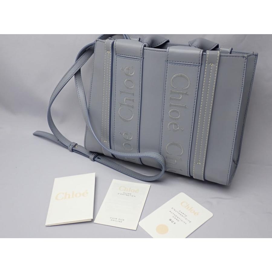CHLOE クロエ スモール トートバッグ ウッディ レザー CHC23US397 ライトブルー系 中古B+ 【送料無料】 A-9133の画像