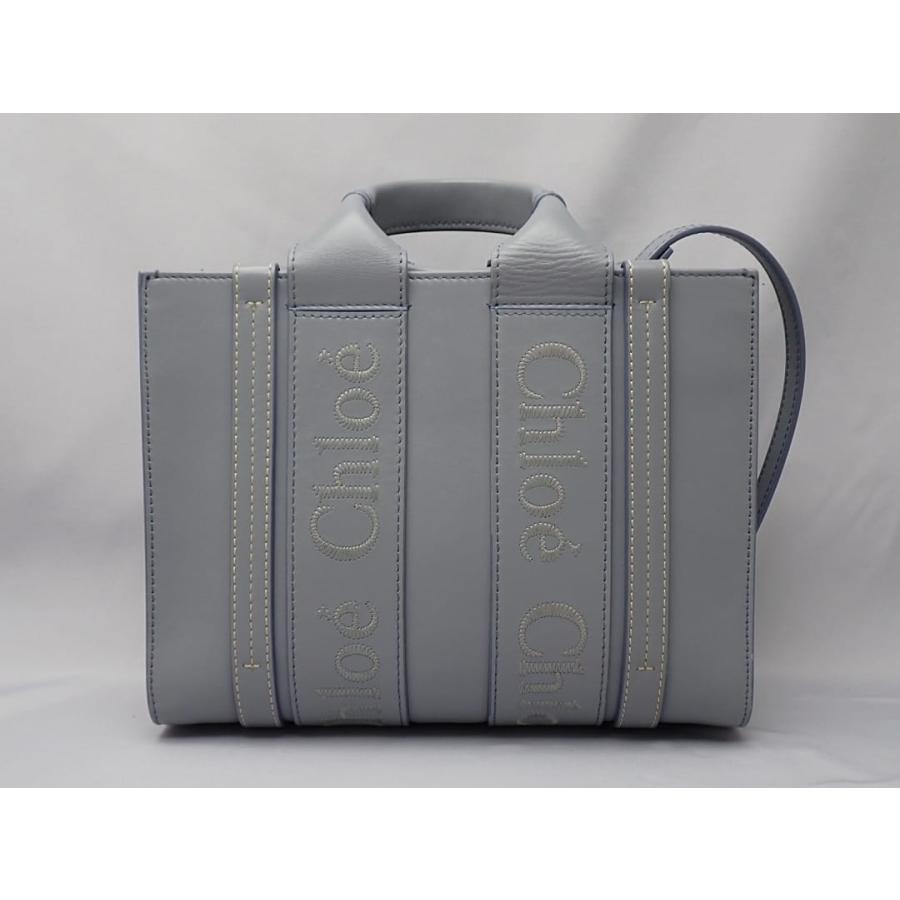 CHLOE クロエ スモール トートバッグ ウッディ レザー CHC23US397 ライトブルー系 中古B+ 【送料無料】 A-9133の画像