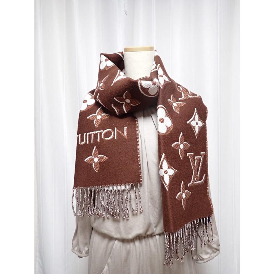 LOUIS VUITTON ルイ ヴィトン ウールマフラー LVエセンシャル M78896 フリンジ マロン ブラウン×ホワイト 中古A- 【送料無料】 A-9154_2