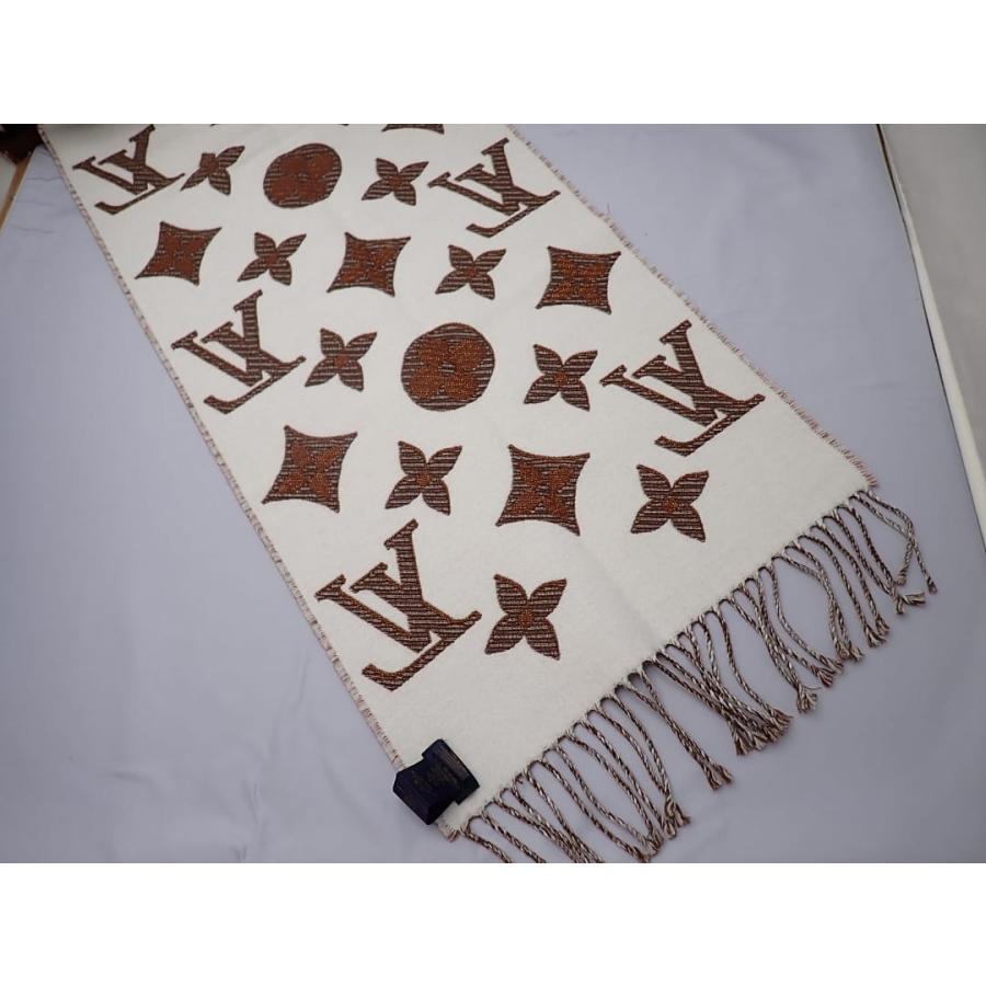 LOUIS VUITTON ルイ ヴィトン ウールマフラー LVエセンシャル M78896 フリンジ マロン ブラウン×ホワイト 中古A- 【送料無料】 A-9154_3