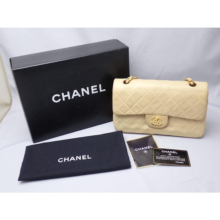 本物 シャネル CHANEL ココマーク マトラッセ ダブルフラップ チェーン ショルダーバッグ ラムスキン レザー ベージュ Matelasse バッグ 中古・ CHANEL マトラッセ ダブルフラップダブルチェーン 25 ショルダーバッグ