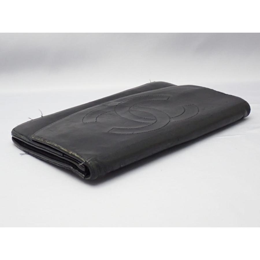 CHANEL シャネル 二つ折り 長財布 ブラック ラムスキン 中古B- 【送料無料】 A-9230【質屋出品】 CHANEL（シャネル） 二つ折り 長財布 ブラック ラムスキン 中古B