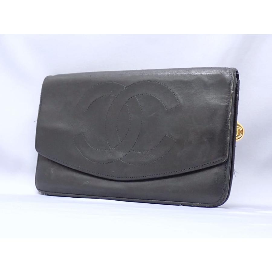 CHANEL シャネル 二つ折り 長財布 ブラック ラムスキン 中古B- 【送料無料】 A-9230【質屋出品】 CHANEL（シャネル） 二つ折り 長財布 ブラック ラムスキン 中古B