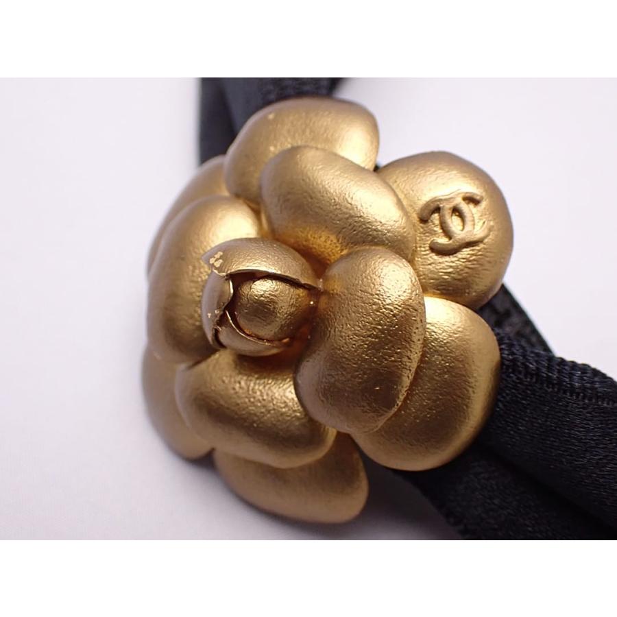 CHANEL シャネル カメリア カチューシャ 13Ｓ ブラックシルクｘゴールドブラス 中古A+ 【送料無料】 A-9235の画像