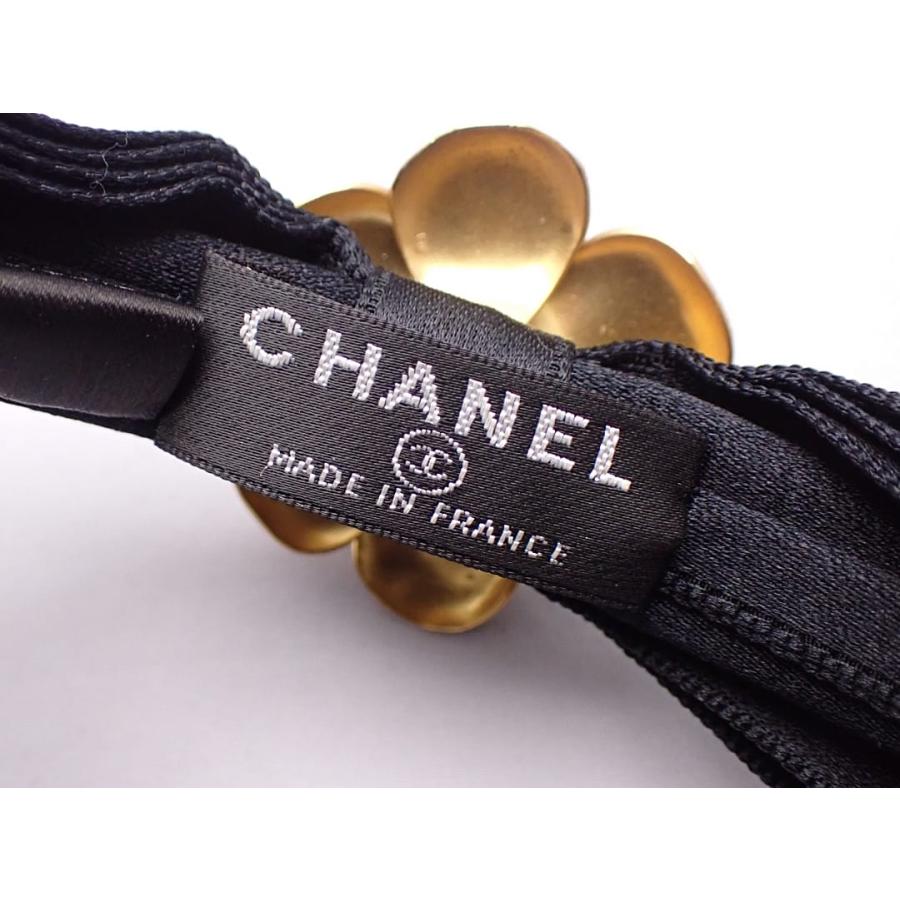 CHANEL シャネル カメリア カチューシャ 13Ｓ ブラックシルクｘゴールドブラス 中古A+ 【送料無料】 A-9235の画像
