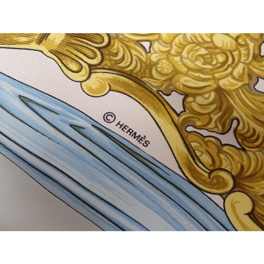 HERMES（エルメス） シルクスカーフ カレ90 ライトブルーxゴールド