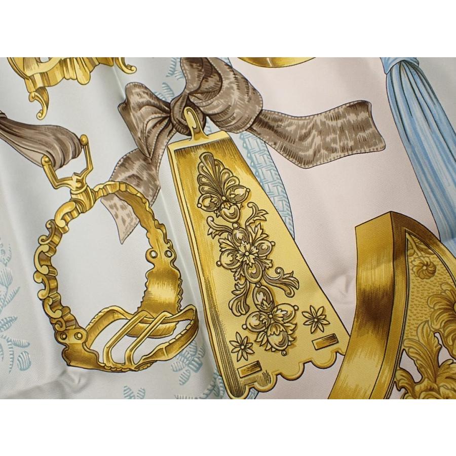 HERMES（エルメス） シルクスカーフ カレ90 ライトブルーxゴールド