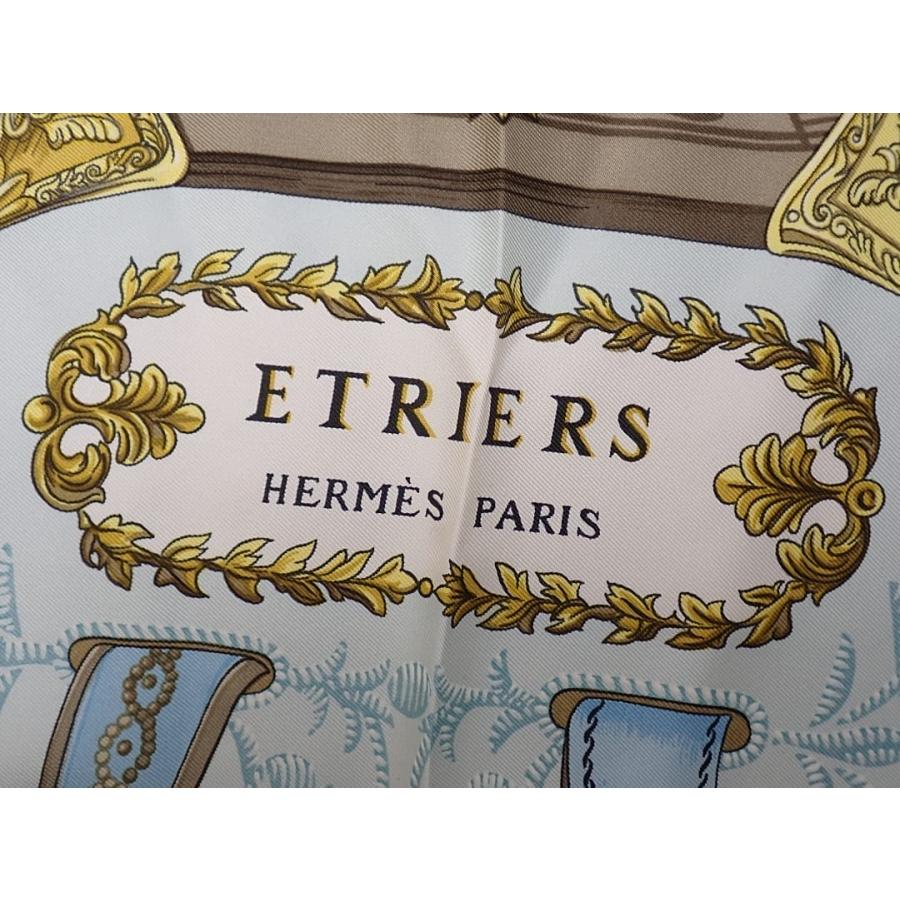 HERMES（エルメス） シルクスカーフ カレ90 ライトブルーxゴールド