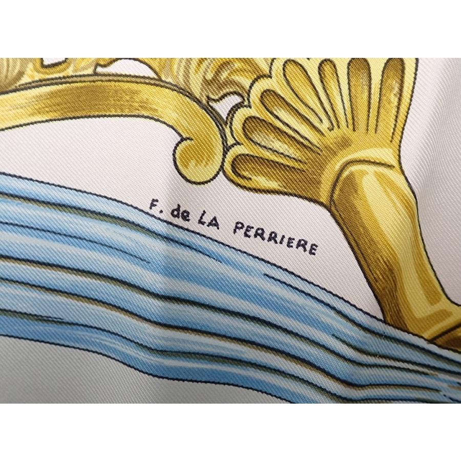 HERMES（エルメス） シルクスカーフ カレ90 ライトブルーxゴールド
