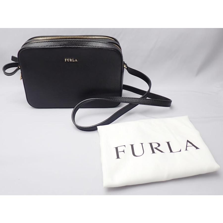 FURLA（フルラ） ダブルジップ ショルダーバッグ レザー ブラック 中古