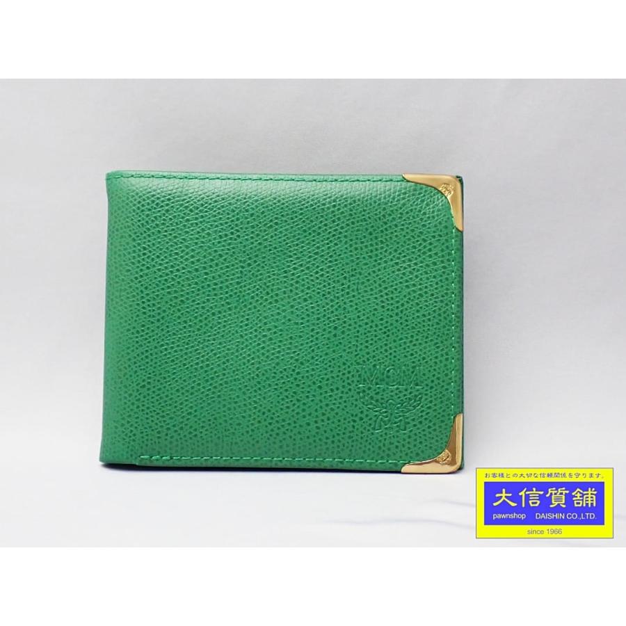 MCM（エムシーエム） 二つ折り財布 レザー グリーン 中古B+ 【送料無料