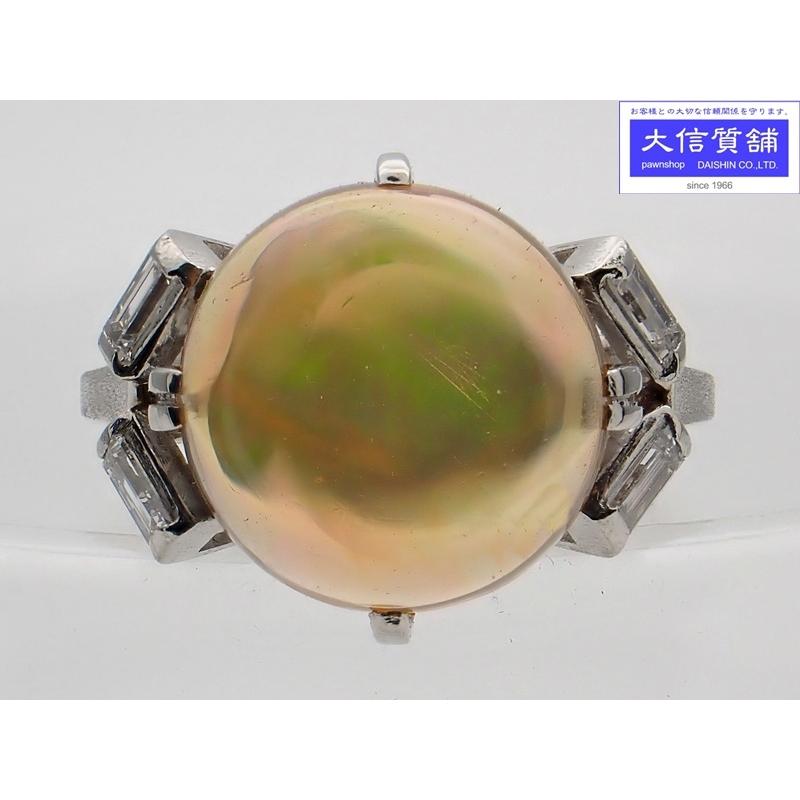 PM プラチナ ダイヤ メキシコオパールリング 2.85ct D0.20ct 11号 5.7g 