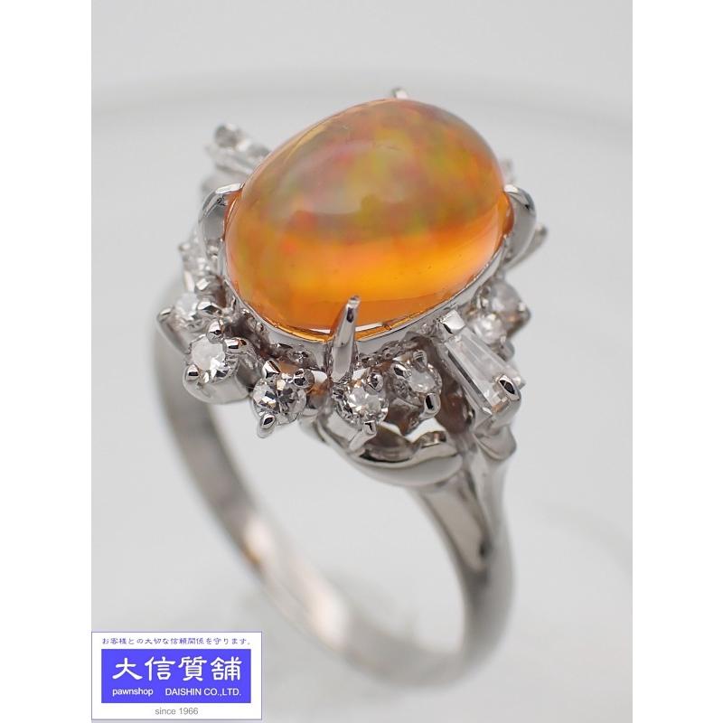 PT900 プラチナ ダイヤ ファイアオパール リング 2.22ct D0.38ct 14号