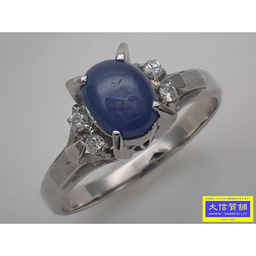 Pt900 プラチナ スターサファイア ダイヤ リング 0.08ct 13.5号 4.2g 