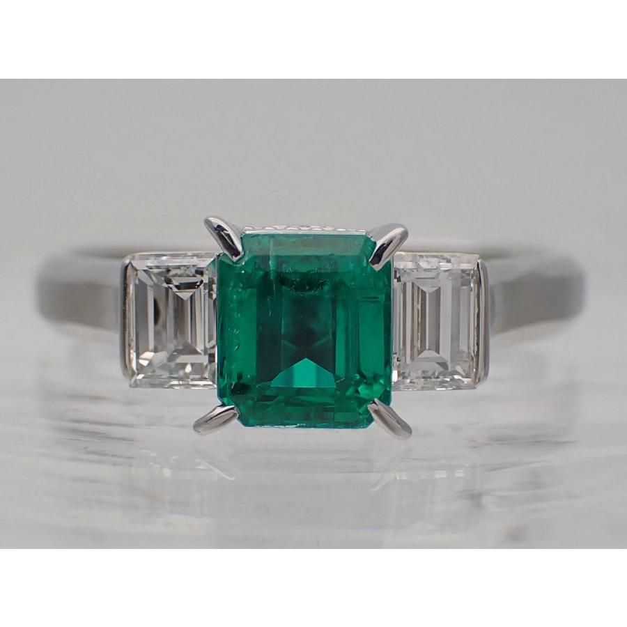 ダイヤとエメラルドのプラチナリング PM999 プラチナ エメラルド ダイヤ リング E1.004ct D0.57ct 15号 7.6g
