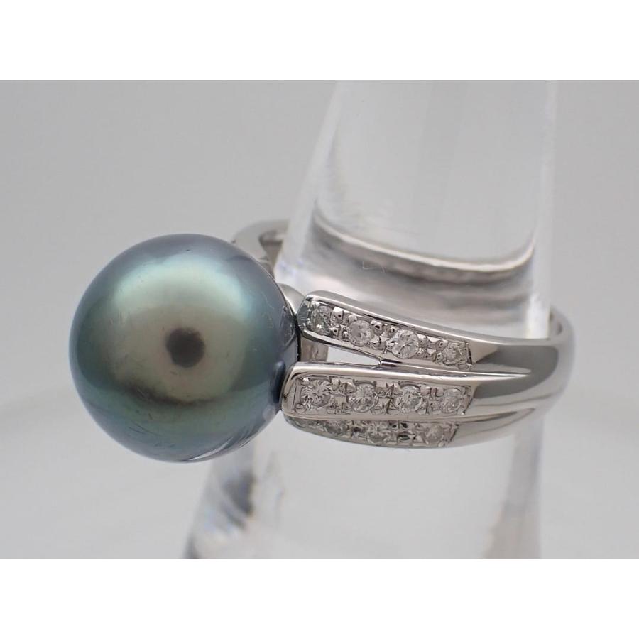 PT900 黒蝶真珠 ブラックパール ダイヤ リング 11.3mm珠 D0.29ct 約