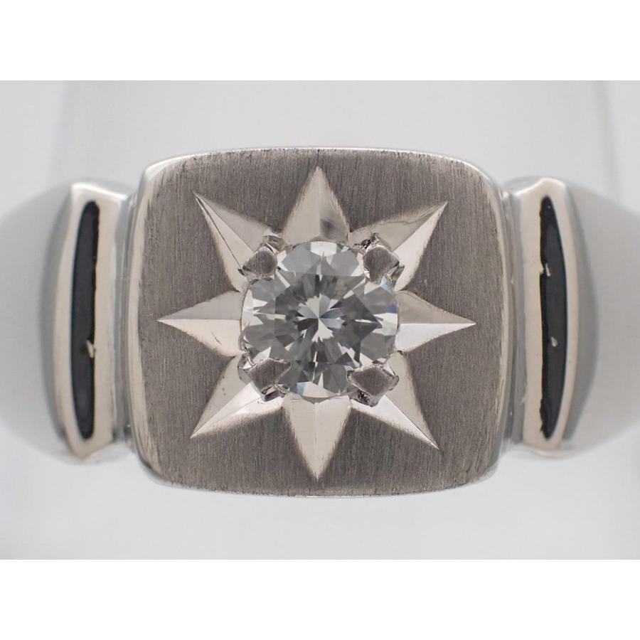 Pt850 プラチナ ダイヤリング 印台 0.17ct 15.5号 8.3g 中古A+ 【送料