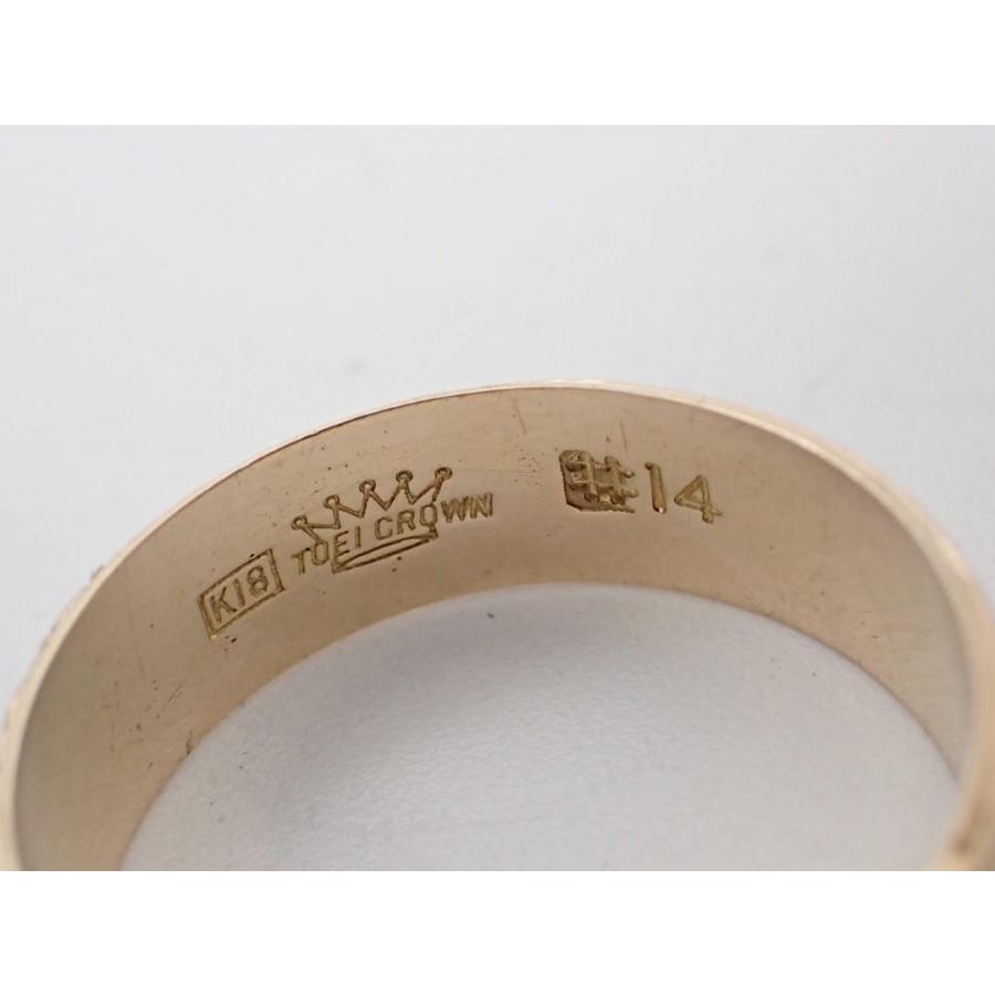 K18 イエローゴールド 和彫 甲丸 バンドリング 14号 4.4g 中古A
