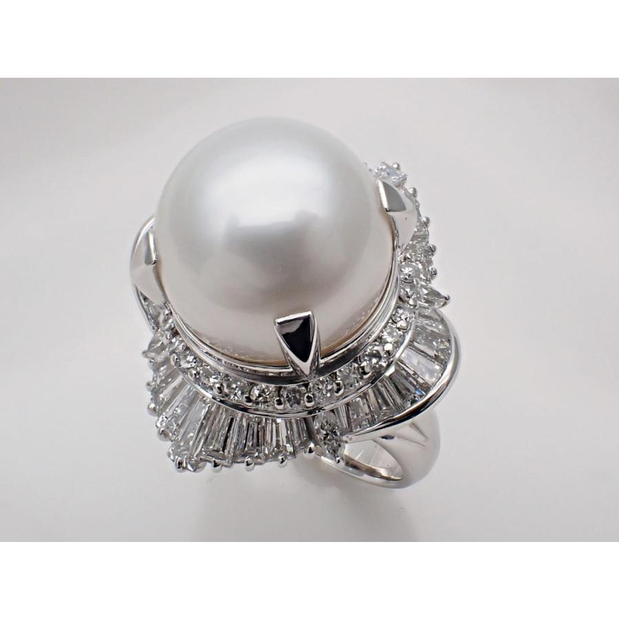 Pt900 プラチナ 南洋真珠 ダイヤ リング 13.5mm D2.48ct 9号 19.1g  