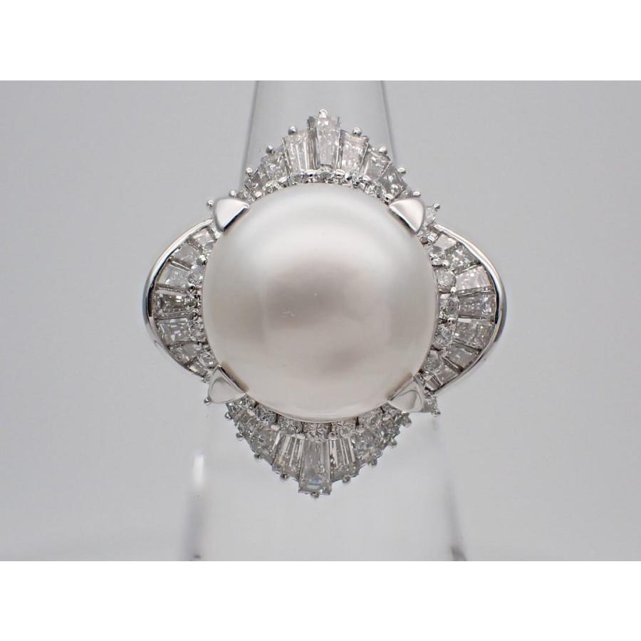 Pt900 プラチナ 南洋真珠 ダイヤ リング 13.5mm D2.48ct 9号 19.1g 