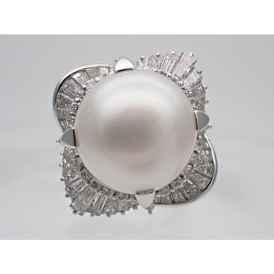 Pt900 プラチナ 南洋真珠 ダイヤ リング 13.5mm D2.48ct 9号 19.1g 