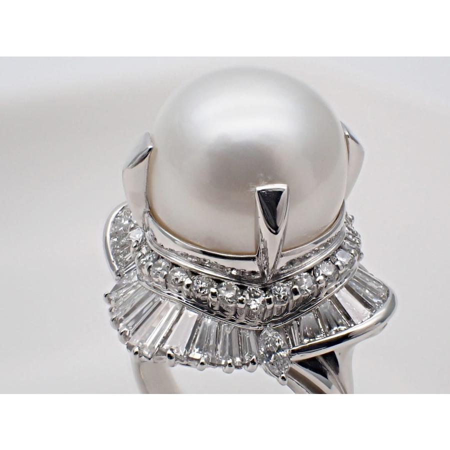 Pt900 プラチナ 南洋真珠 ダイヤ リング 13.5mm D2.48ct 9号 19.1g  