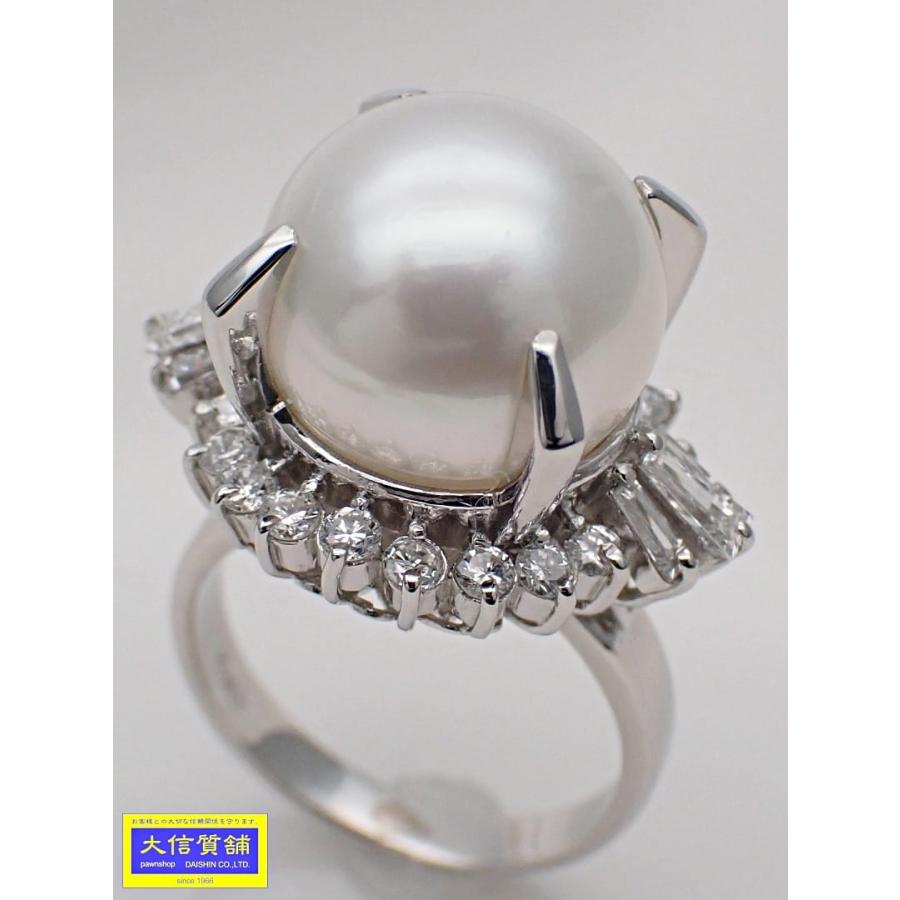 Pt900 プラチナ 南洋真珠 ダイヤ リング 12.7mm D0.89ct 10号 11.3g  