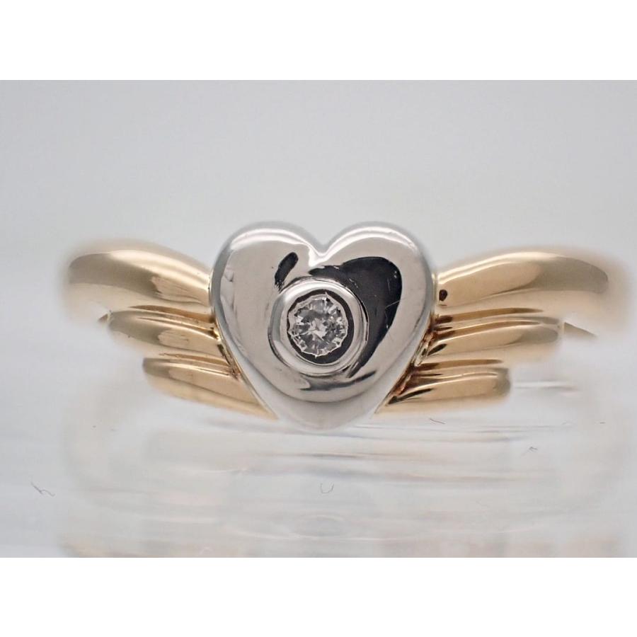 K18 Pt900 イエローゴールド プラチナ ダイヤ リング 0.023ct ハート  