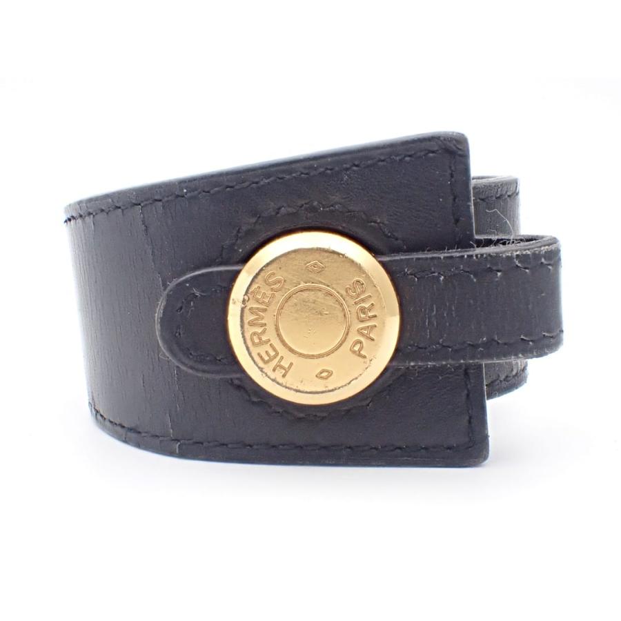 HERMES エルメス セリエ ブラック 黒 レザー 革 バングル メタル