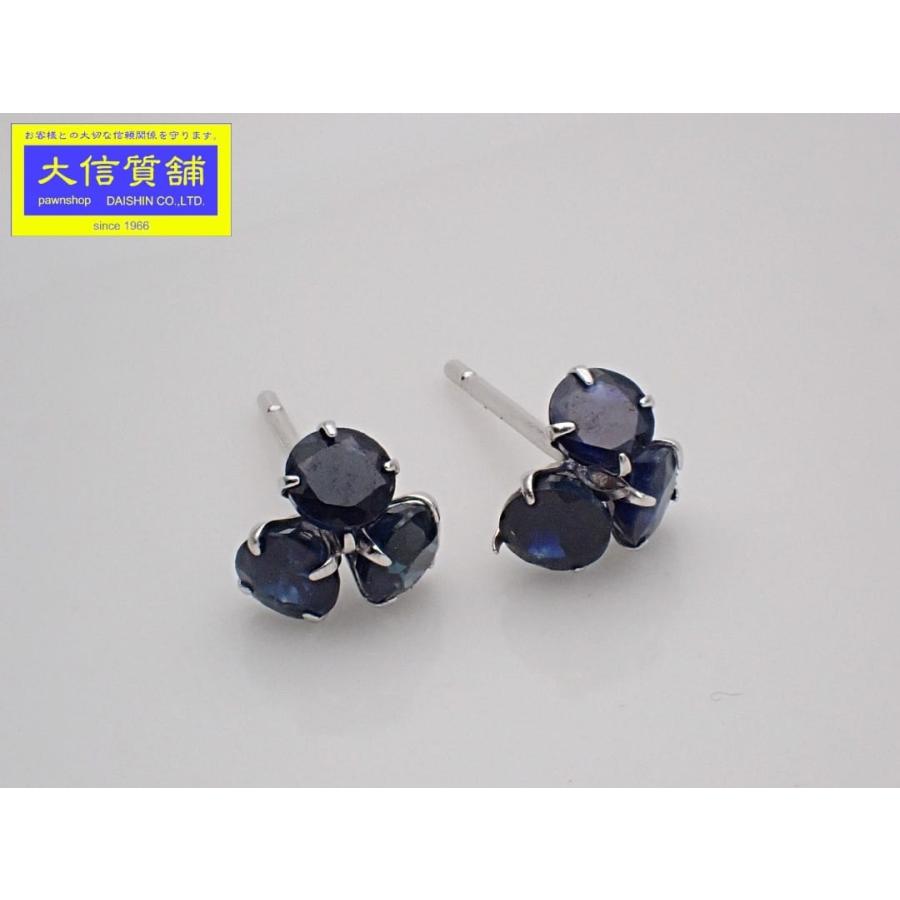 K14WG ホワイトゴールド サファイア スタッドピアス 0.39g 中古A