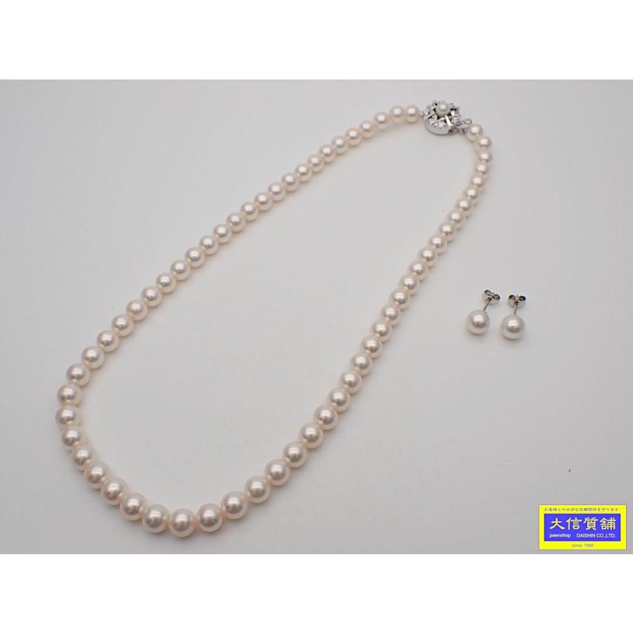 あこや真珠 パール ネックレス ピアス セット 6.5-7.0mm 42cm 29.14g