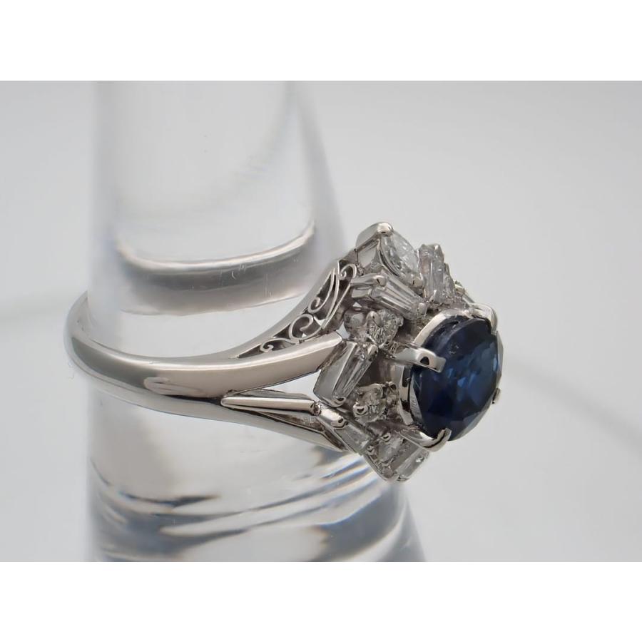 Pt900 プラチナ ダイヤ取巻き サファイアリング S1.43ct D0.56ct 12号 6.87g 中古A 【送料無料】 C-9210の画像