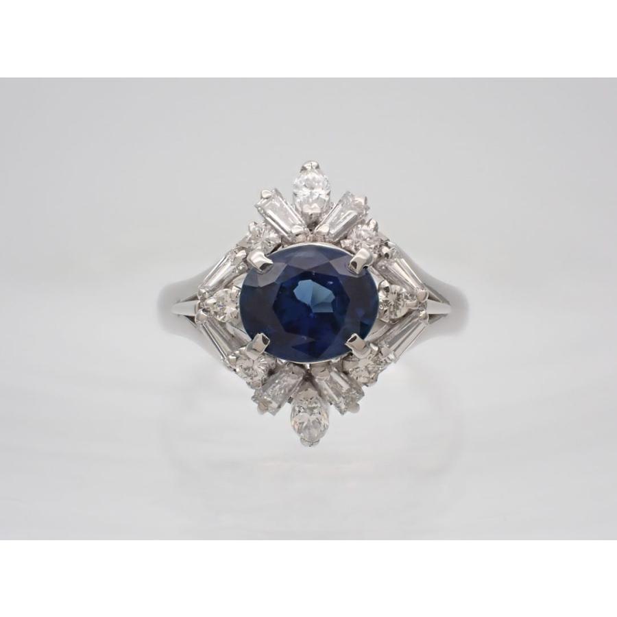 Pt900 プラチナ ダイヤ取巻き サファイアリング S1.43ct D0.56ct 12号 6.87g 中古A 【送料無料】 C-9210の画像