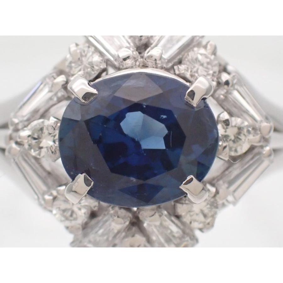 Pt900 プラチナ ダイヤ取巻き サファイアリング S1.43ct D0.56ct 12号 6.87g 中古A 【送料無料】 C-9210の画像