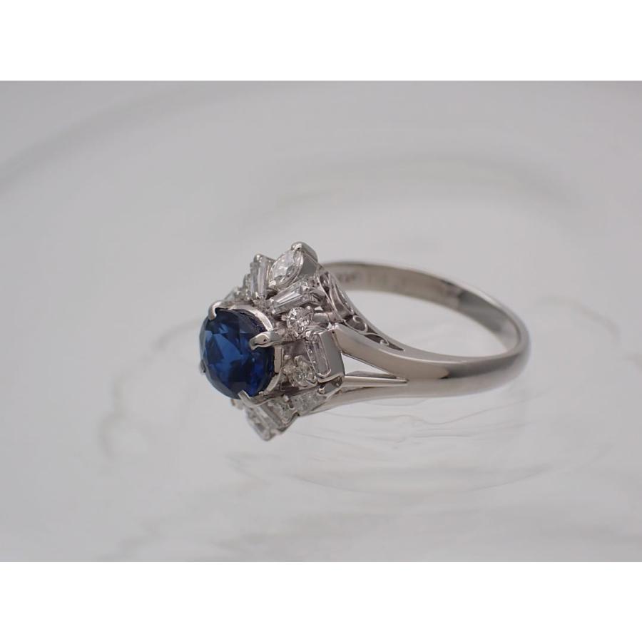 Pt900 プラチナ ダイヤ取巻き サファイアリング S1.43ct D0.56ct 12号 6.87g 中古A 【送料無料】 C-9210の画像