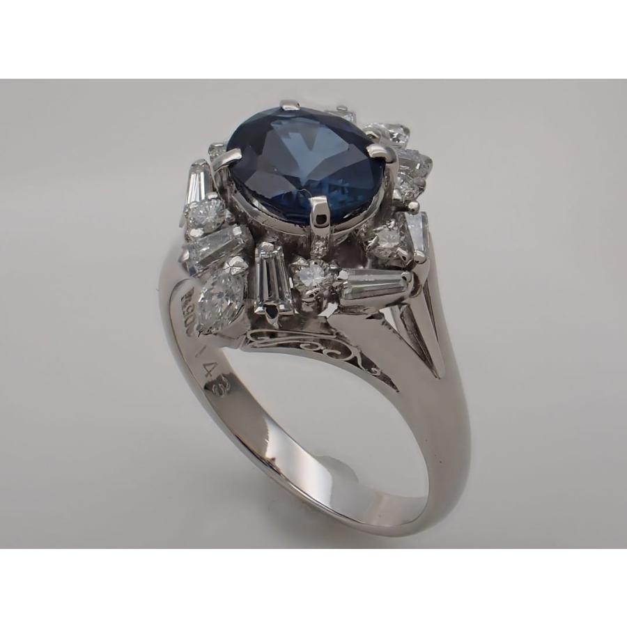 Pt900 プラチナ ダイヤ取巻き サファイアリング S1.43ct D0.56ct 12号 6.87g 中古A 【送料無料】 C-9210の画像