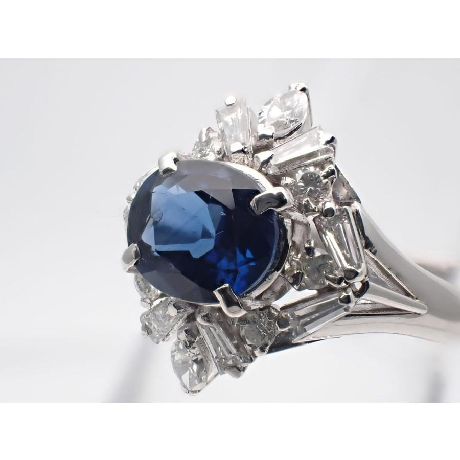 Pt900 プラチナ ダイヤ取巻き サファイアリング S1.43ct D0.56ct 12号 6.87g 中古A 【送料無料】 C-9210の画像